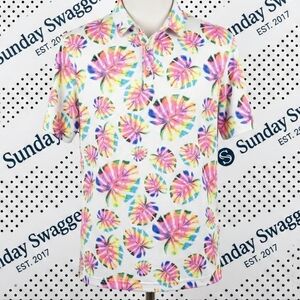 ​Sunday Swagger "Rainbow Monstera" Performance Polo - Colorful Tropical Leaf